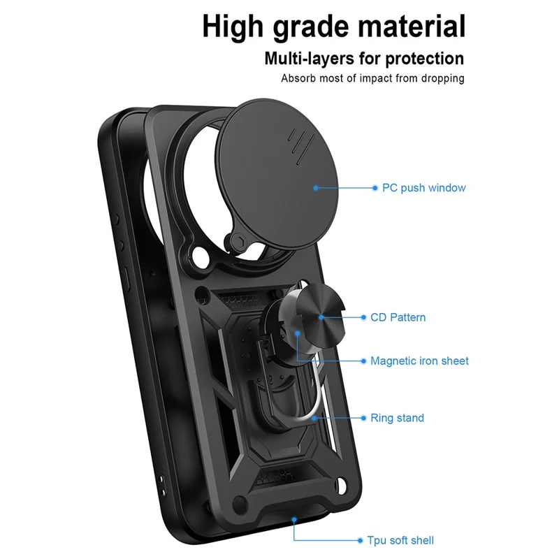 For Xiaomi 17 Ultra 5G Case with Slide Camera Lid PC + TPU Kickstand Phone Cover - Black