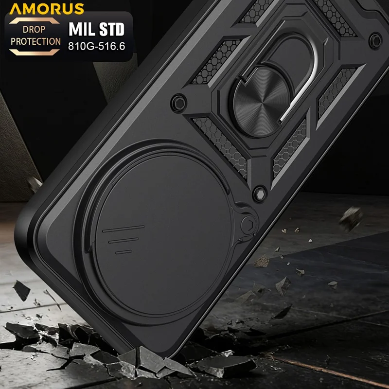 AMORUS For Xiaomi 17 Ultra 5G Case Kickstand PC + TPU Phone Cover with Camera Lens Slider - Black