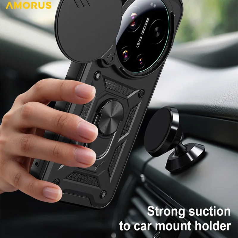 AMORUS For Xiaomi 17 Ultra 5G Case Kickstand PC + TPU Phone Cover with Camera Lens Slider - Black