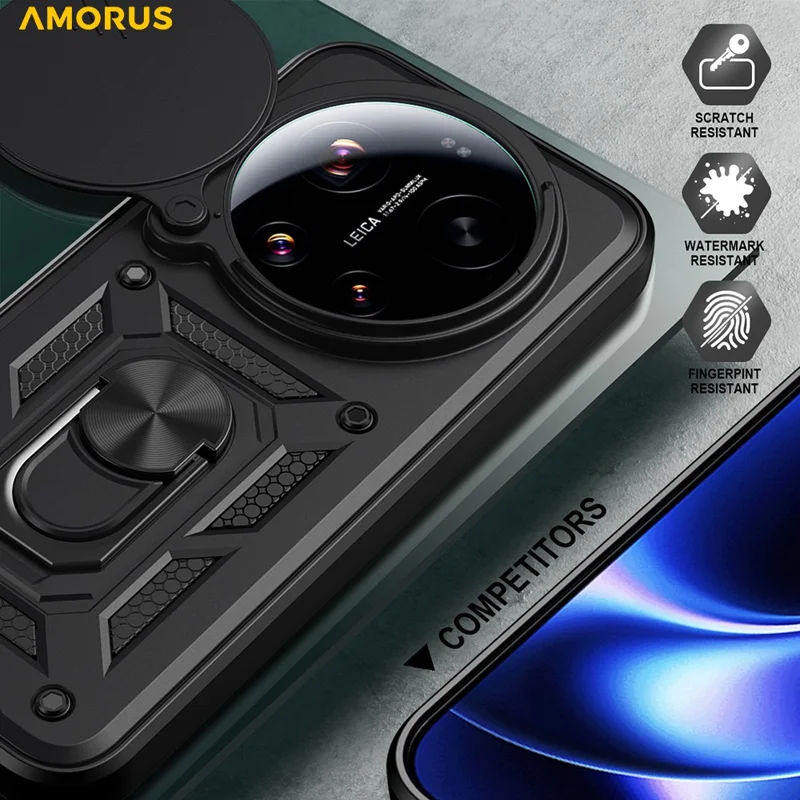 AMORUS For Xiaomi 17 Ultra 5G Case Kickstand PC + TPU Phone Cover with Camera Lens Slider - Black