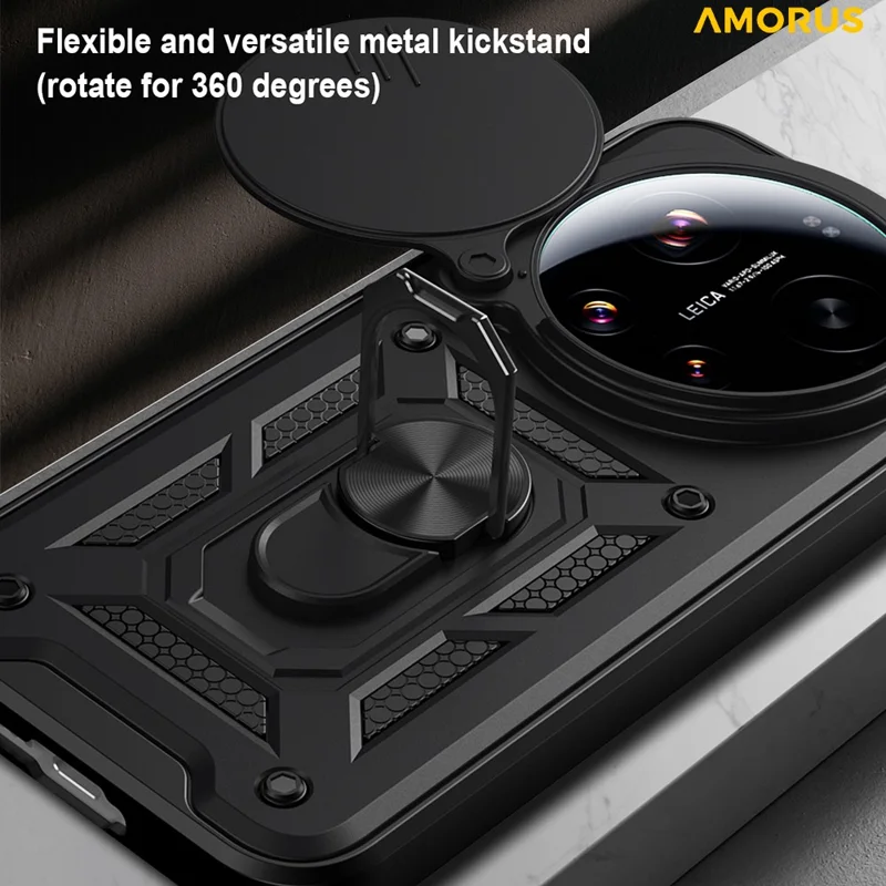 AMORUS For Xiaomi 17 Ultra 5G Case Kickstand PC + TPU Phone Cover with Camera Lens Slider - Black