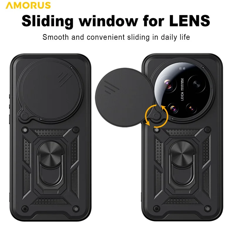 AMORUS For Xiaomi 17 Ultra 5G Case Kickstand PC + TPU Phone Cover with Camera Lens Slider - Silver