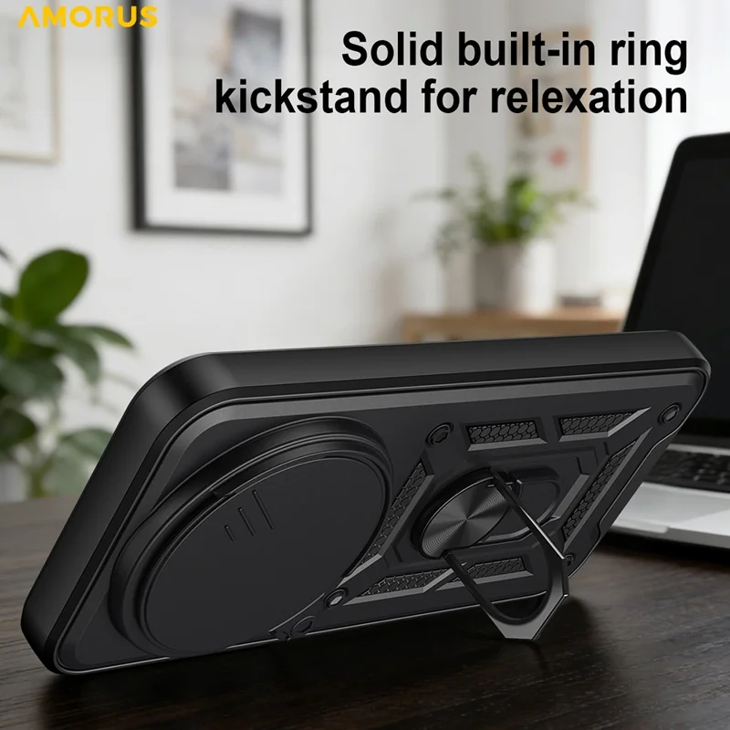 AMORUS For Xiaomi 17 Ultra 5G Case Kickstand PC + TPU Phone Cover with Camera Lens Slider - Silver