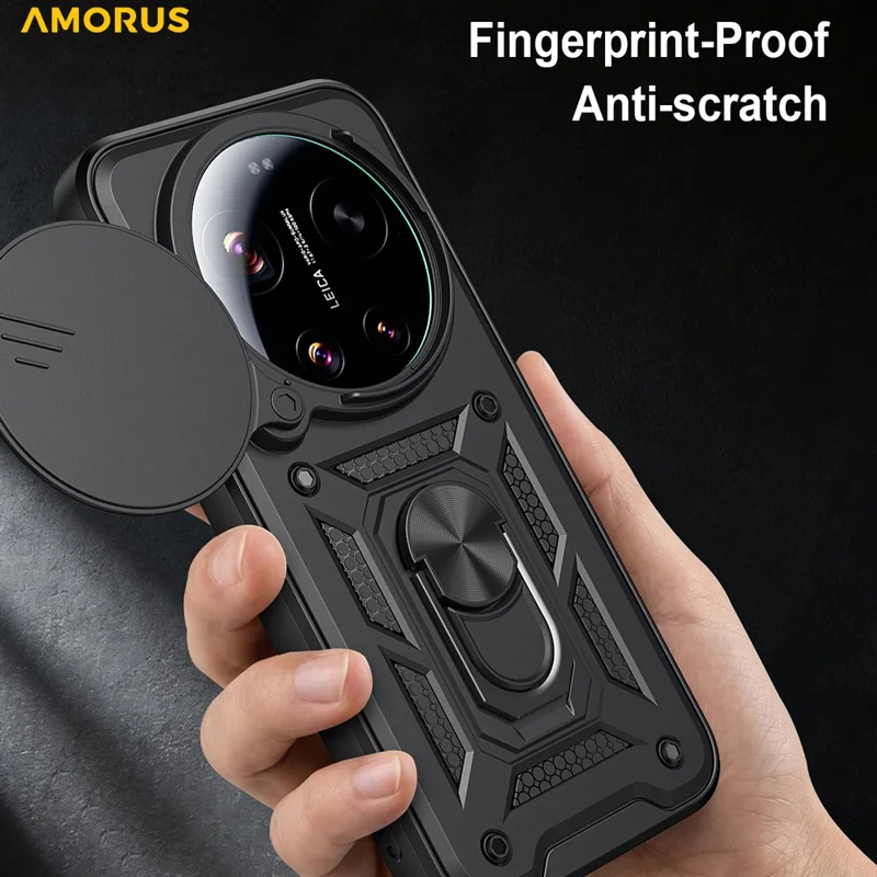 AMORUS For Xiaomi 17 Ultra 5G Case Kickstand PC + TPU Phone Cover with Camera Lens Slider - Silver