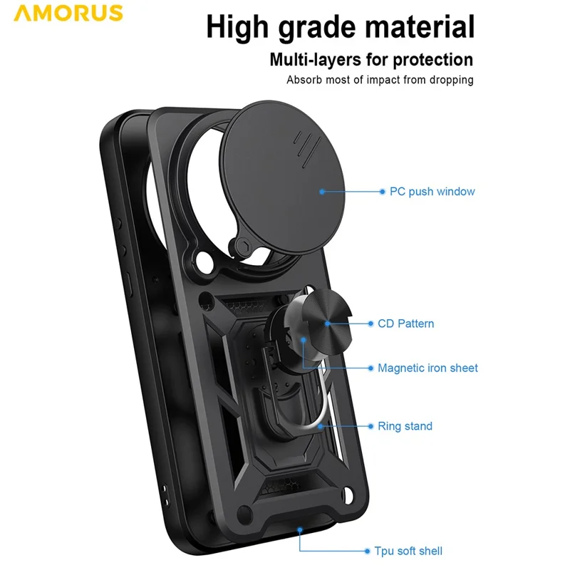 AMORUS For Xiaomi 17 Ultra 5G Case Kickstand PC + TPU Phone Cover with Camera Lens Slider - Silver