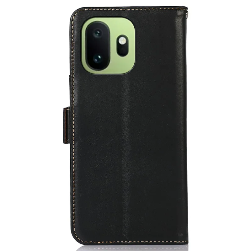 For OnePlus 15T 5G Case RFID Blocking Genuine Cow Leather Wallet Phone Cover - Black