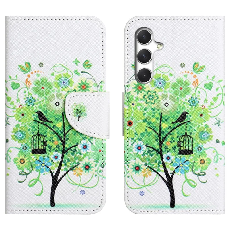 For Samsung Galaxy A27 Case Pattern Printing Cross Texture Leather Phone Cover - Green Tree