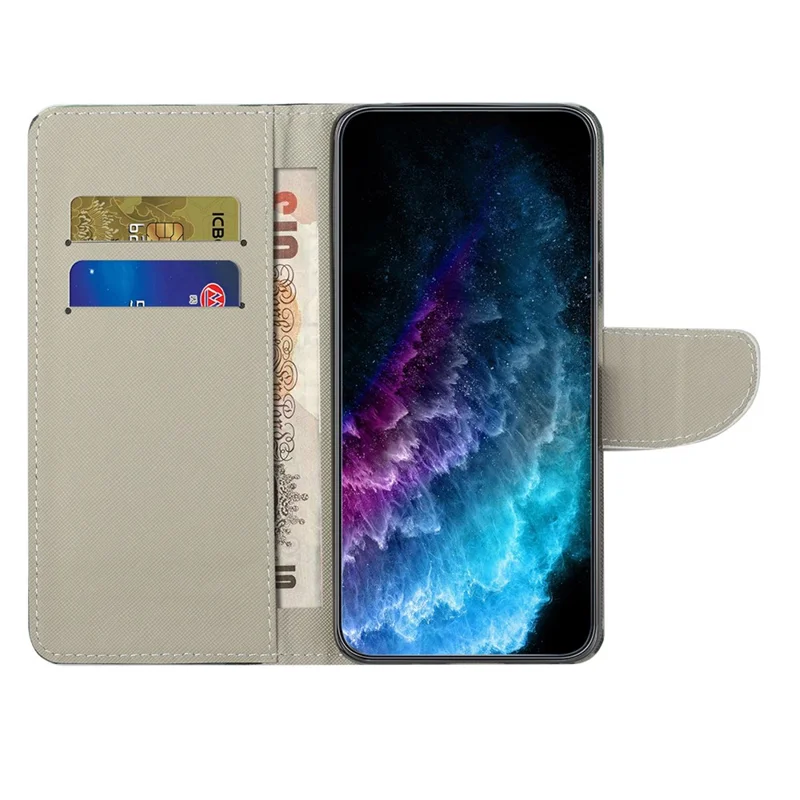 For Samsung Galaxy A27 Case Pattern Printing Cross Texture Leather Phone Cover - Green Tree