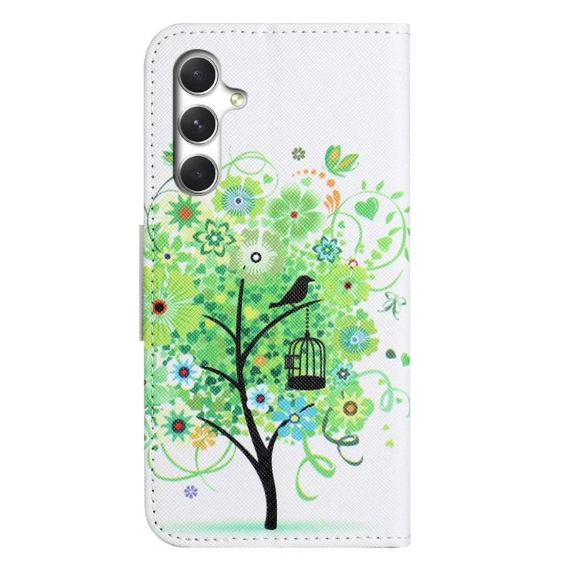 For Samsung Galaxy A27 Case Pattern Printing Cross Texture Leather Phone Cover - Green Tree