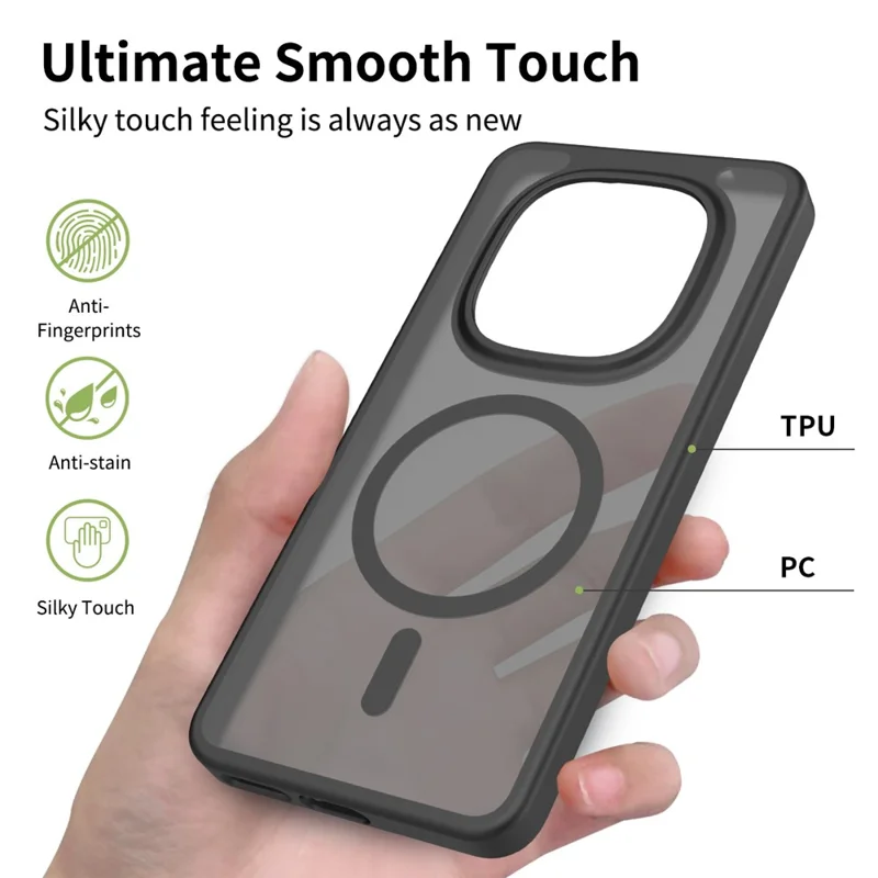 For Xiaomi Redmi Note 15 Pro 4G (Global) Magnetic Case TPU Frame Acrylic Back Phone Cover Skin Touch - Black