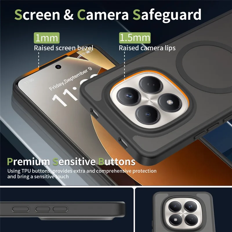 For Xiaomi Redmi Note 15 Pro 4G (Global) Magnetic Case TPU Frame Acrylic Back Phone Cover Skin Touch - Black
