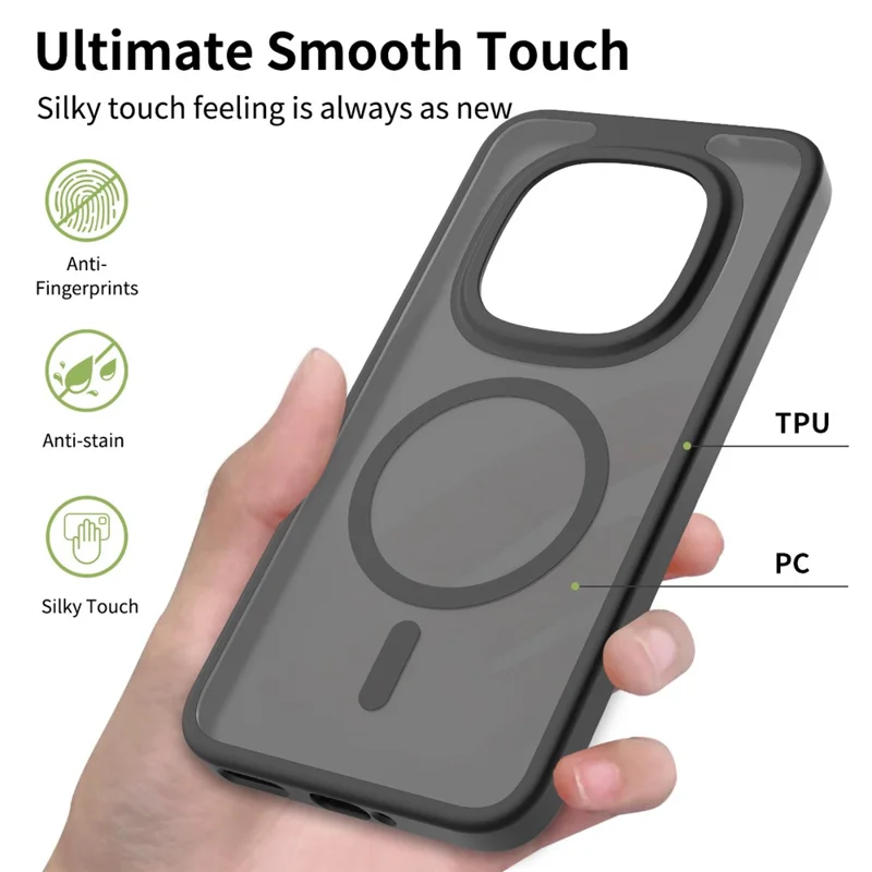 For Xiaomi Redmi Note 15 Pro 5G (Global) Magnetic Case TPU Frame Acrylic Back Phone Cover Skin Touch - Black
