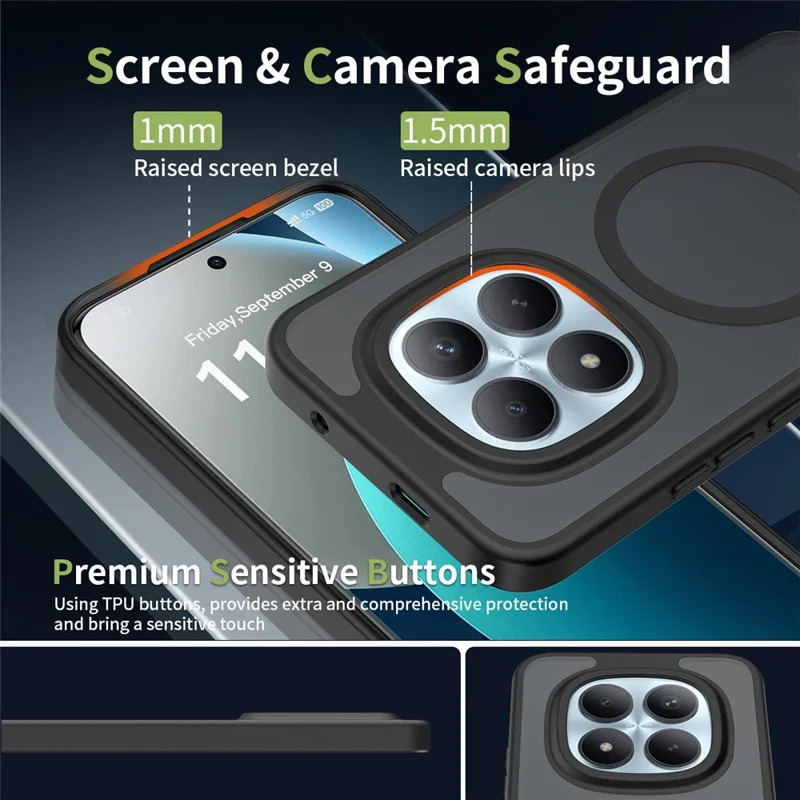 For Xiaomi Redmi Note 15 Pro 5G (Global) Magnetic Case TPU Frame Acrylic Back Phone Cover Skin Touch - Black