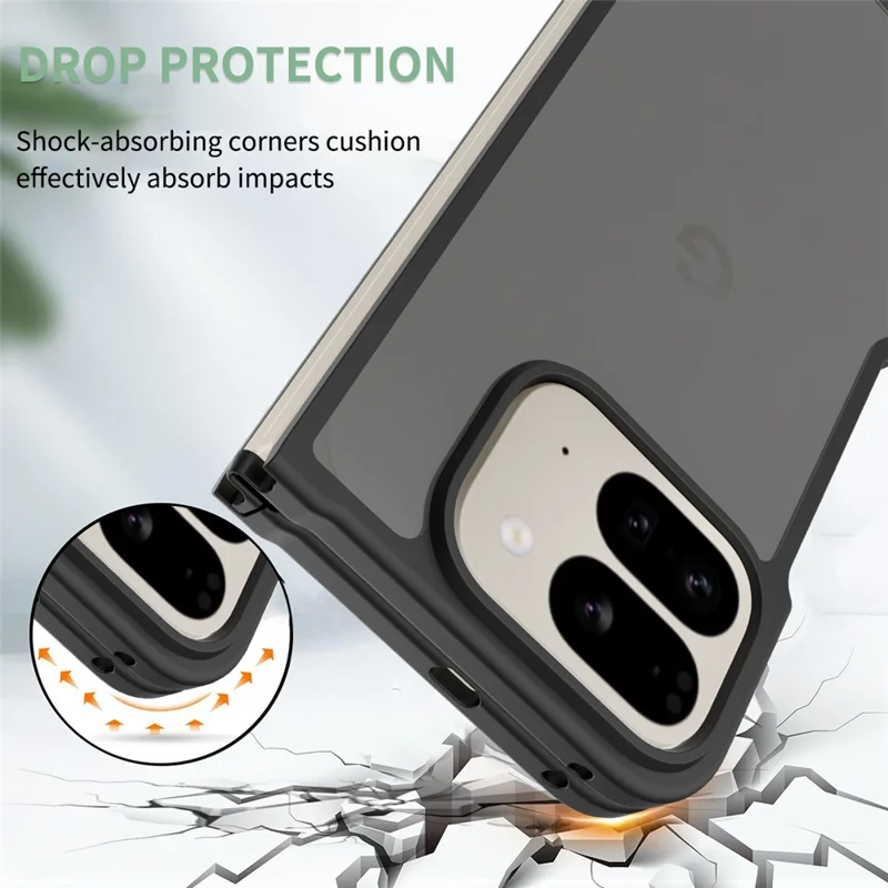 For Google Pixel 10 Pro Fold Translucent Case Anti-fingerprint Shockproof TPU PC Protective Cover - Black
