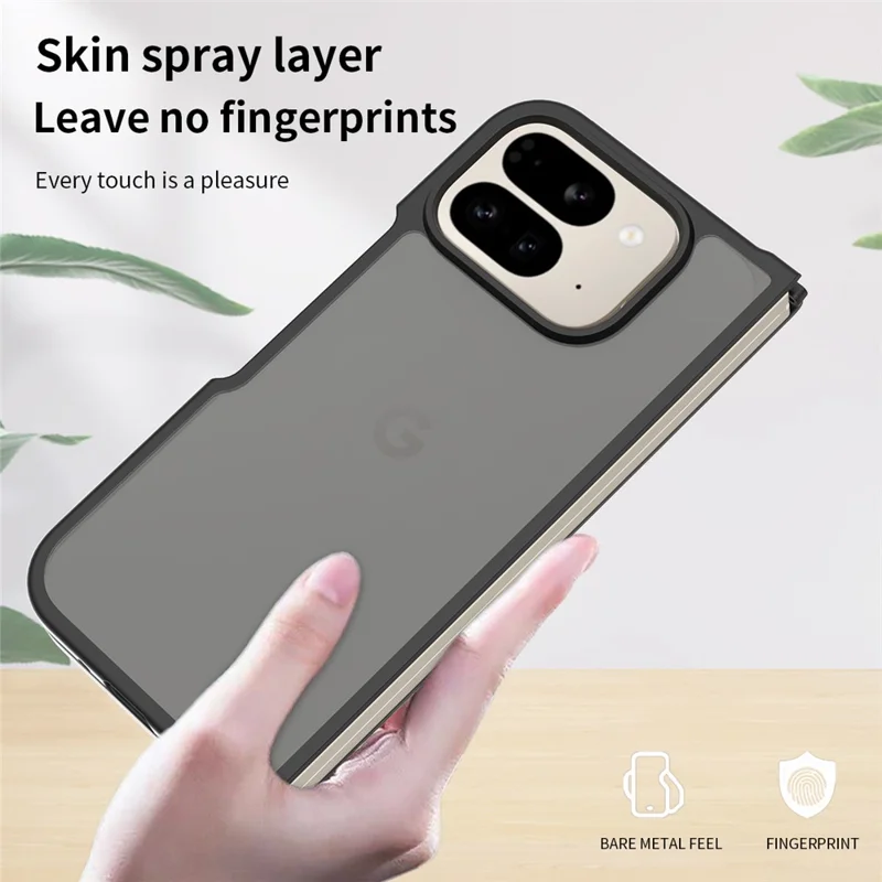 For Google Pixel 10 Pro Fold Translucent Case Anti-fingerprint Shockproof TPU PC Protective Cover - Black