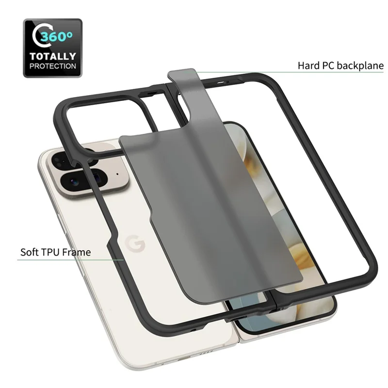 For Google Pixel 10 Pro Fold Translucent Case Anti-fingerprint Shockproof TPU PC Protective Cover - Black