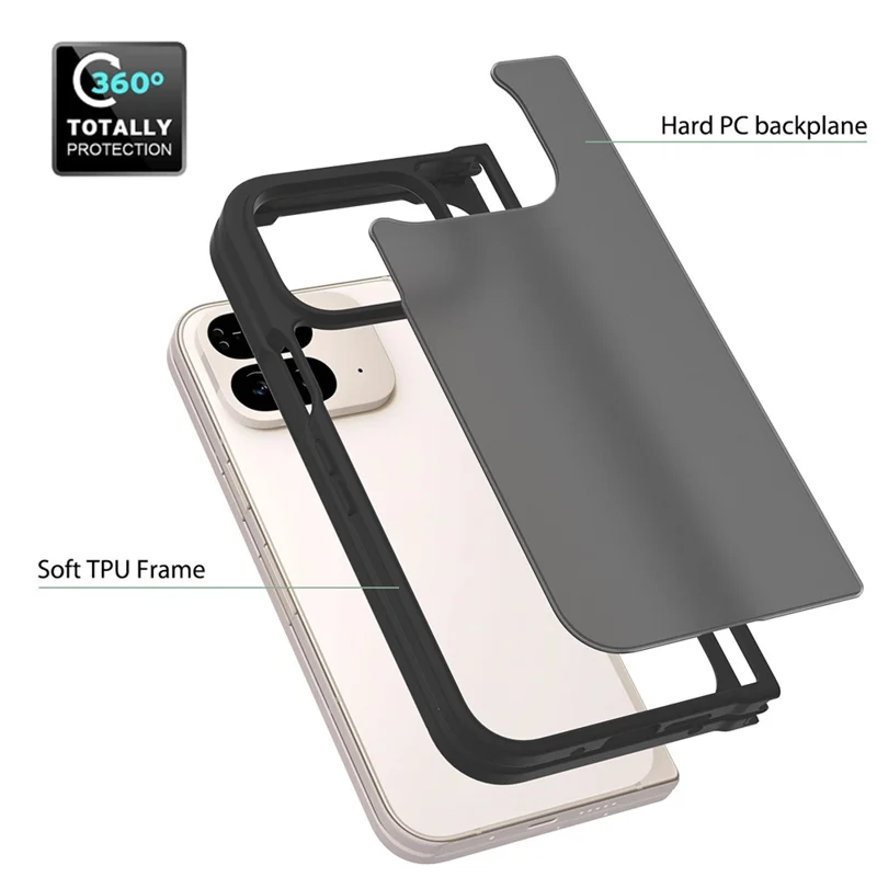 For Google Pixel 9 Pro Fold 5G Translucent Case Anti-fingerprint Shockproof TPU PC Protective Cover - Black