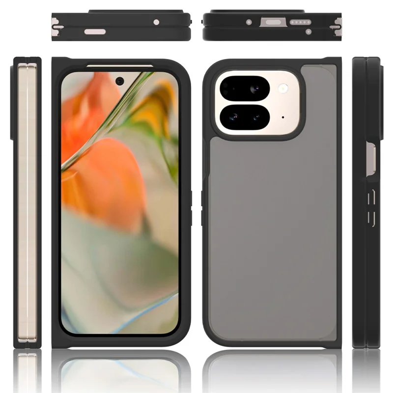 For Google Pixel 9 Pro Fold 5G Translucent Case Anti-fingerprint Shockproof TPU PC Protective Cover - Black