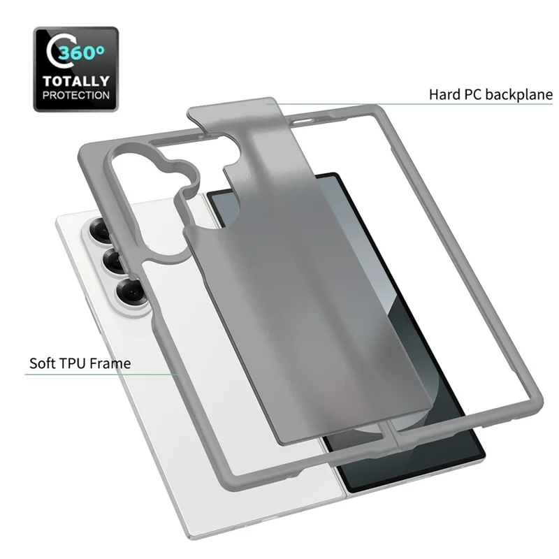 غطاء شفاف لجهاز Samsung Galaxy Z Fold7 5G مقاوم لبصمات الأصابع ومضاد للصدمات من مادة TPU وPC - رمادي