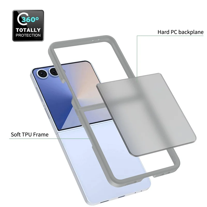 For Samsung Galaxy Z Flip7 5G Translucent Case Anti-fingerprint Shockproof TPU PC Protective Cover - Grey
