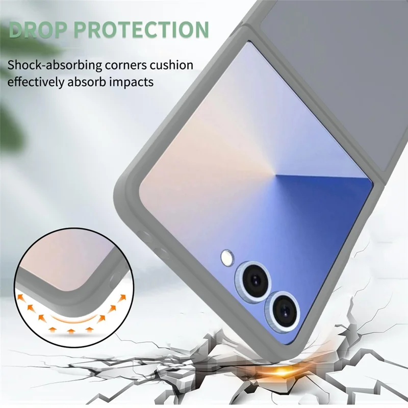 For Samsung Galaxy Z Flip7 5G Translucent Case Anti-fingerprint Shockproof TPU PC Protective Cover - Grey