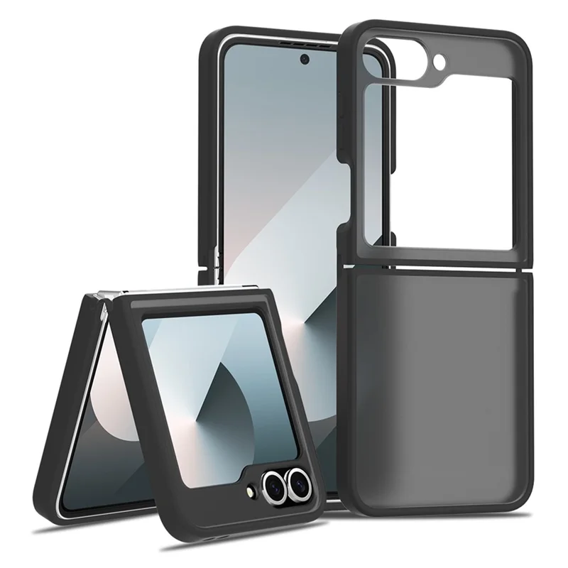 Translucent Case For Samsung Galaxy Z Flip6 5G  /  Flip7 FE 5G Anti-fingerprint Shockproof TPU PC Protective Cover - Black