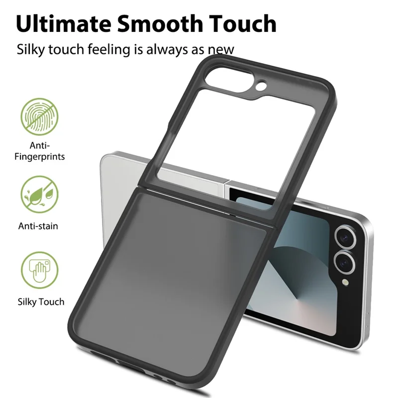 Translucent Case For Samsung Galaxy Z Flip6 5G  /  Flip7 FE 5G Anti-fingerprint Shockproof TPU PC Protective Cover - Black