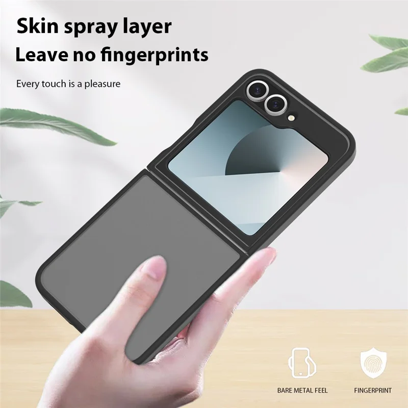 Translucent Case For Samsung Galaxy Z Flip6 5G  /  Flip7 FE 5G Anti-fingerprint Shockproof TPU PC Protective Cover - Black