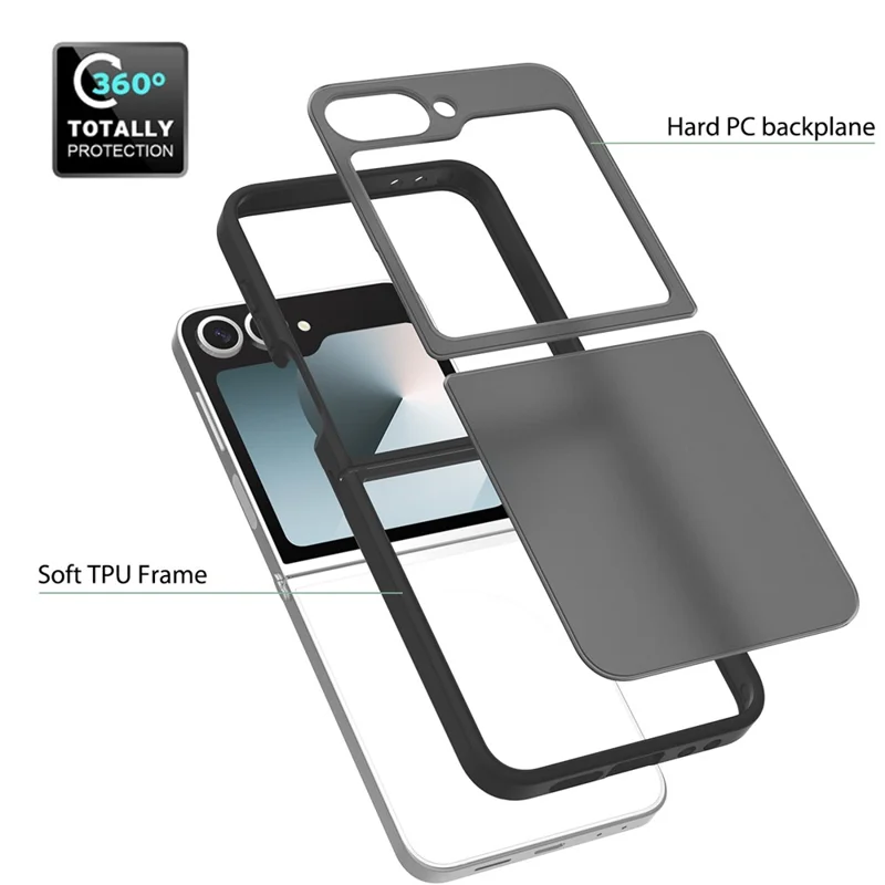 Translucent Case For Samsung Galaxy Z Flip6 5G  /  Flip7 FE 5G Anti-fingerprint Shockproof TPU PC Protective Cover - Black