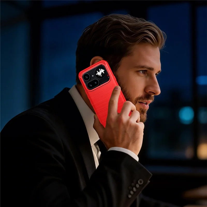 AMORUS For Nothing Phone (4a) Pro Case Carbon Fiber Texture Brushed Protective Phone Cover - Red