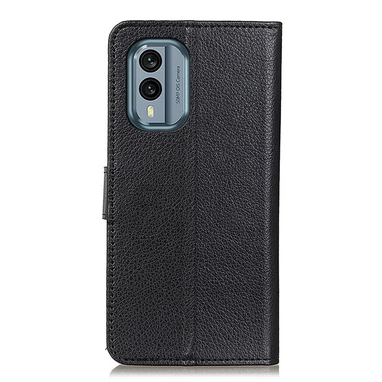 Capa de Telefone à Prova de Choque para Nokia X30 5G, Carteira Tipo Suporte de Pé, Textura de Litchi PU Leather Flip Cover - Preto