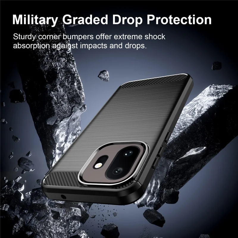 AMORUS For OnePlus 15T 5G Case Carbon Fiber Texture Brushed Protective Phone Cover - Black