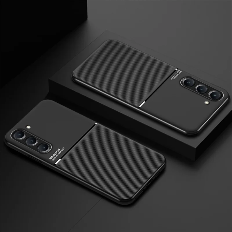 Étui de téléphone imprimé lignes pour Samsung Galaxy S23+ en cuir PU + TPU antichute avec feuille métallique intégrée - Noir