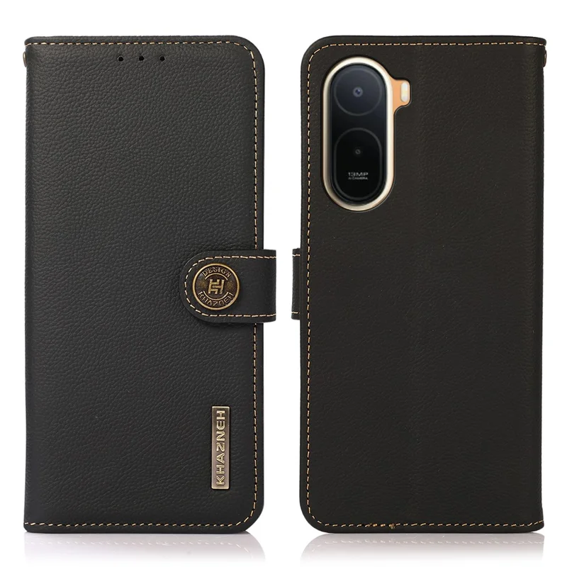 KHAZNEH per Xiaomi Redmi A7 Pro 4G / Poco C85x 5G Custodia in Vera Pelle di Mucca con Portafoglio RFID Blocking - Nero