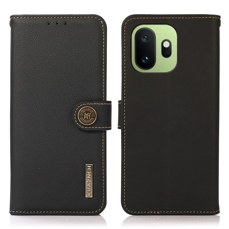 KHAZNEH para OnePlus 15T 5G Capa em Couro Legítimo de Vaca com Carteira e Proteção contra RFID - Preto