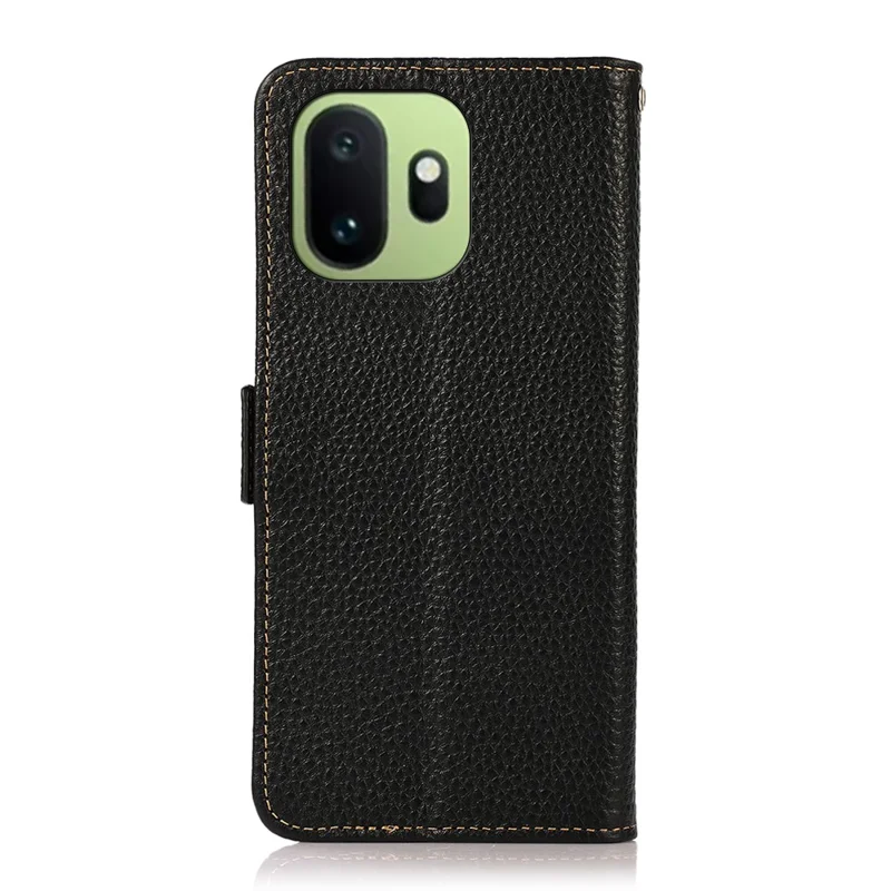 KHAZNEH per custodia per OnePlus 15T 5G in vera pelle di mucca con texture effetto litchi, protezione RFID - Nero
