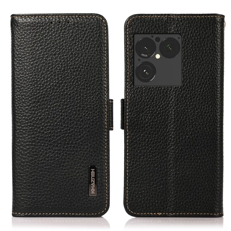 KHAZNEH til Sony Xperia 1 VIII telefonbeskytter med litchi-struktur i ægte ku-læder RFID-blokerende - Sort