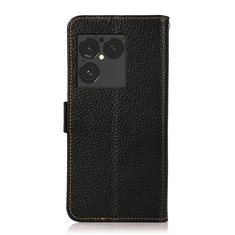 KHAZNEH til Sony Xperia 1 VIII telefonbeskytter med litchi-struktur i ægte ku-læder RFID-blokerende - Sort