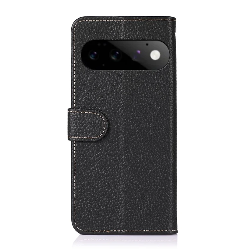 KHAZNEH für Google Pixel 11 / Pixel 11 Pro Geldbörsehülle mit Lederprägung in Litschioptik aus echtem Rindsleder, Klapphülle - Schwarz