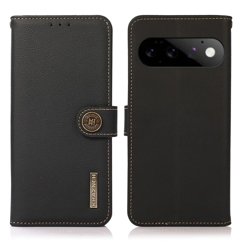 KHAZNEH para Google Pixel 11  / Capa de Carteira em Couro Legítimo de Vaca com Proteção RFID para Pixel 11 Pro - Preto