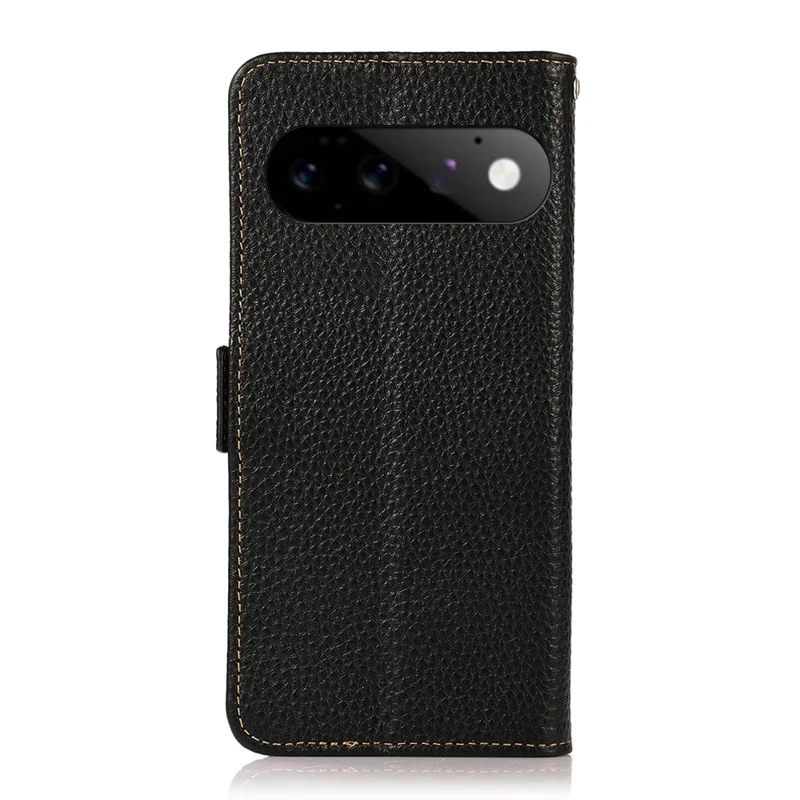 KHAZNEH für Google Pixel 11 / Pixel 11 Pro Handyhülle Leder-Optik echtes Rindsleder mit Litschi-Struktur RFID-Schutz – Schwarz