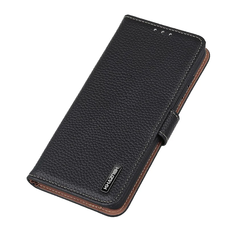 KHAZNEH For Google Pixel 11 Pro XL Wallet Case Litchi Texture Genuine Cow Leather Flip Phone Cover - Black