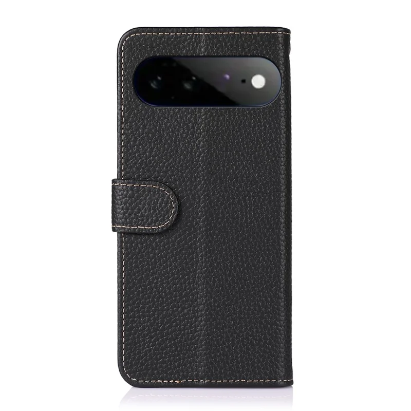 KHAZNEH For Google Pixel 11 Pro XL Wallet Case Litchi Texture Genuine Cow Leather Flip Phone Cover - Black
