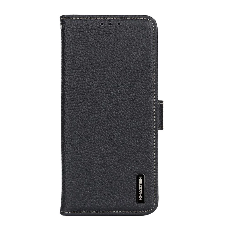 KHAZNEH For Google Pixel 11 Pro XL Wallet Case Litchi Texture Genuine Cow Leather Flip Phone Cover - Black