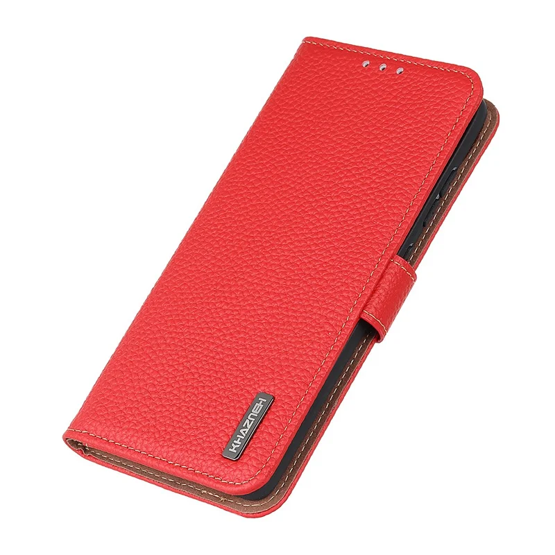 KHAZNEH For Google Pixel 11 Pro XL Wallet Case Litchi Texture Genuine Cow Leather Flip Phone Cover - Red