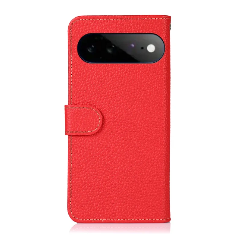 KHAZNEH For Google Pixel 11 Pro XL Wallet Case Litchi Texture Genuine Cow Leather Flip Phone Cover - Red