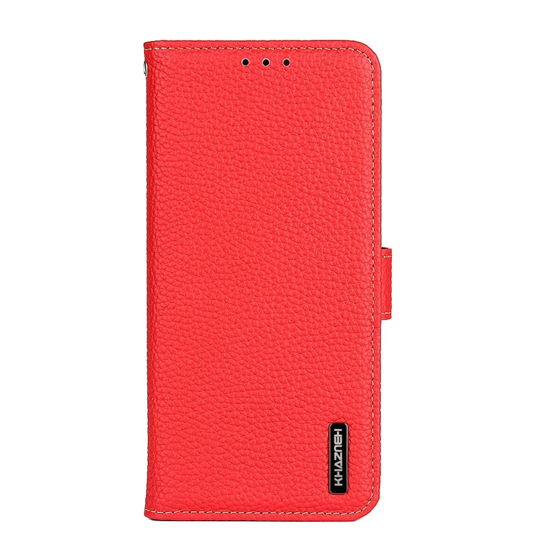 KHAZNEH For Google Pixel 11 Pro XL Wallet Case Litchi Texture Genuine Cow Leather Flip Phone Cover - Red