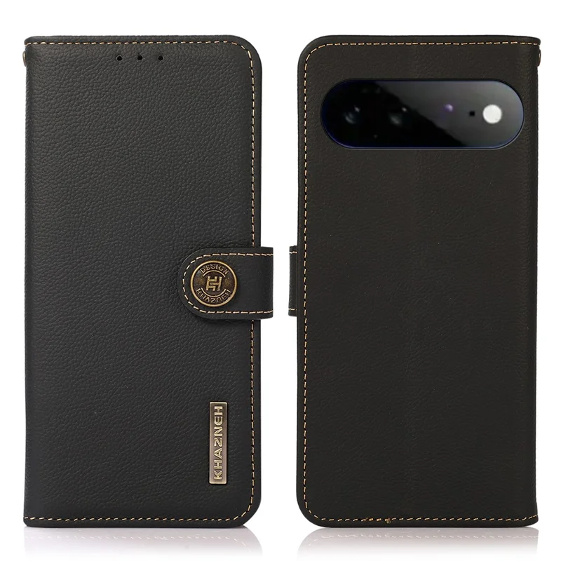 KHAZNEH para Google Pixel 11 Pro XL Capa em Couro Genuíno de Vaca Capa Carteira com Proteção RFID - Preto