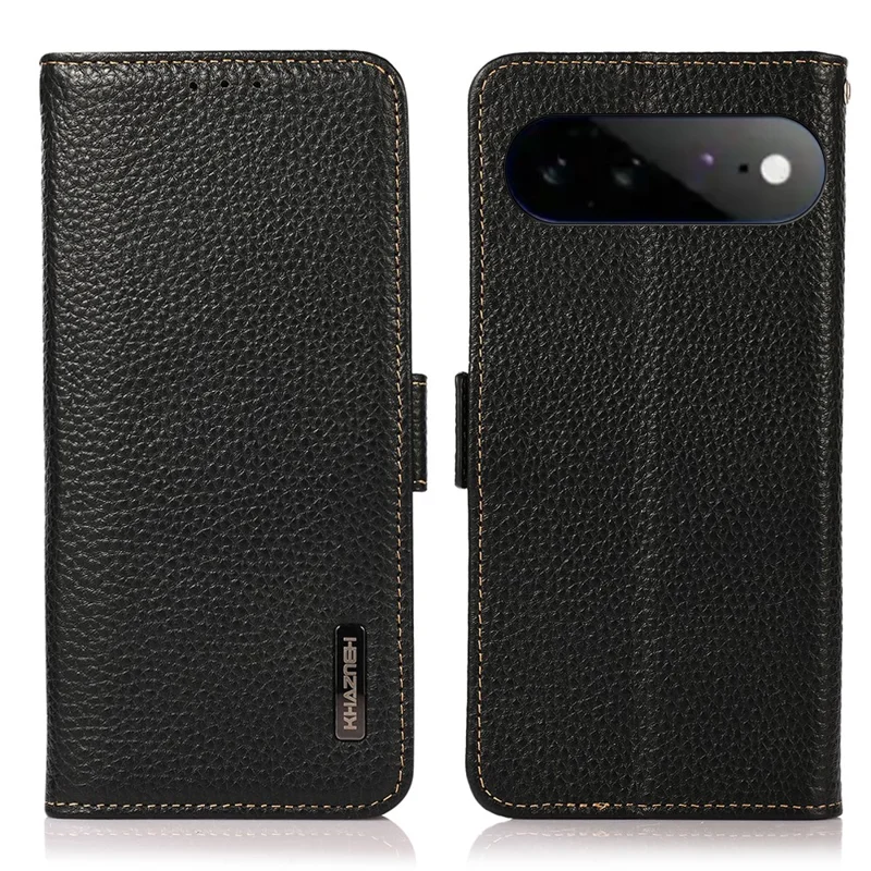 KHAZNEH per Google Pixel 11 Pro XL Custodia in Vera Pelle di Mucca con Texture Lichia Protezione RFID - Nero