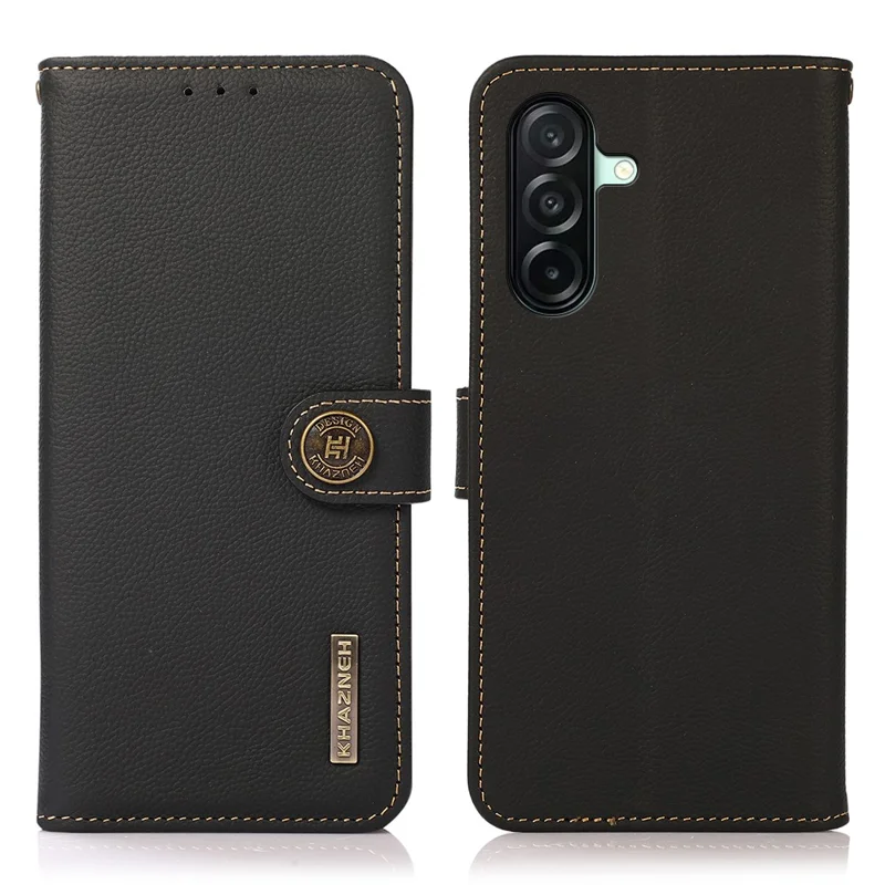 KHAZNEH für Samsung Galaxy A27 Tasche aus echtem Rindsleder mit RFID-Schutz, Brieftaschen-Handyhülle - Schwarz